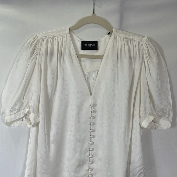 The Kooples Paris Blouse Top Size 2 Cream Dot Print Covered Buttons - Picture 2 of 11